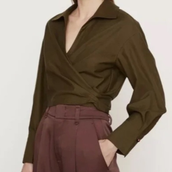 VINCE Woman Wool Blend Tie Front & Back Long Sleeve Blouse Size: L - Picture 2 of 7